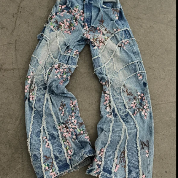 Badson Cherry Blossom Overgrowth Denim Pants 1.webp